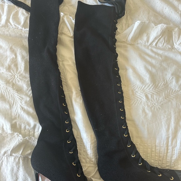 Christian Louboutin Black Lace-Up Over-the-Knee Boots